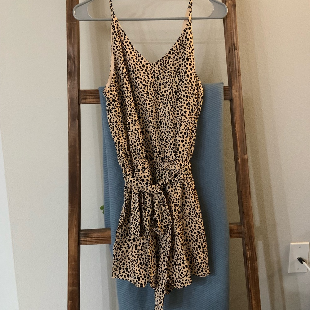 NEW Pink Lily Beige Animal Print Romper